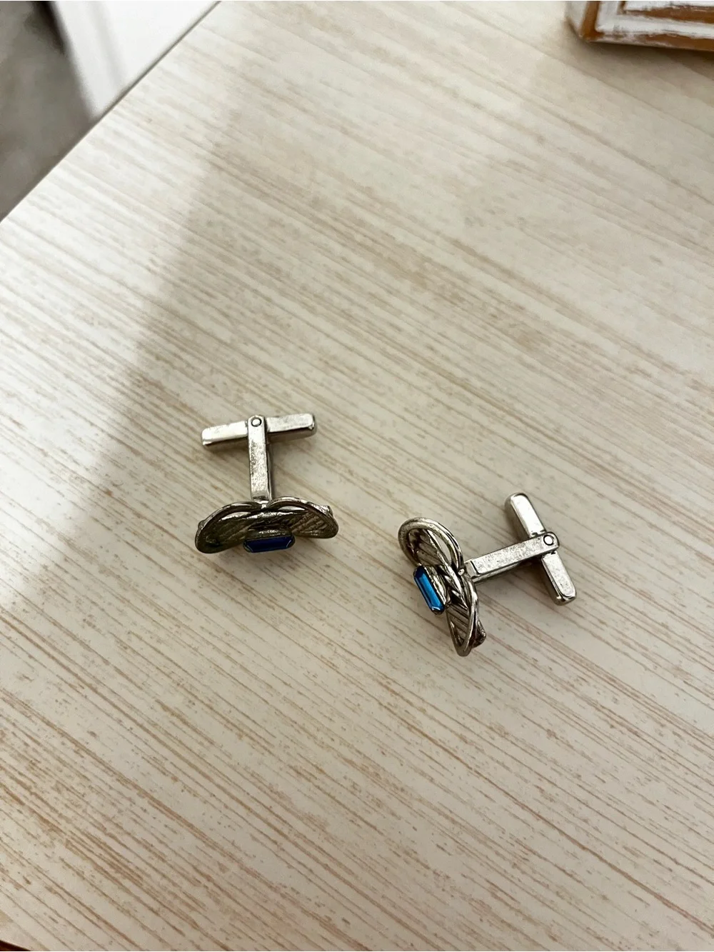 Silver Tone Men’s Cufflinks with Blue Accent